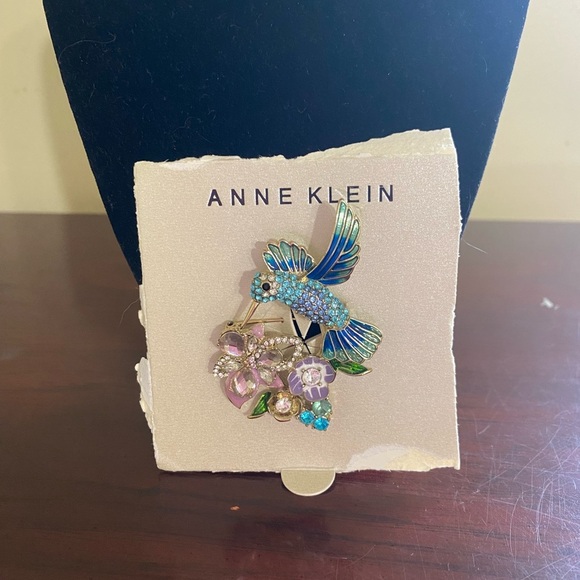 Anne Klein Colorful Hummingbird  and flower Brooch - Picture 4 of 5
